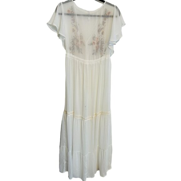 2/$30 NWOT Bohemian Medium Embroidered Sheer White Maxi Dainty Beach Flowy & Fun - Picture 5 of 14